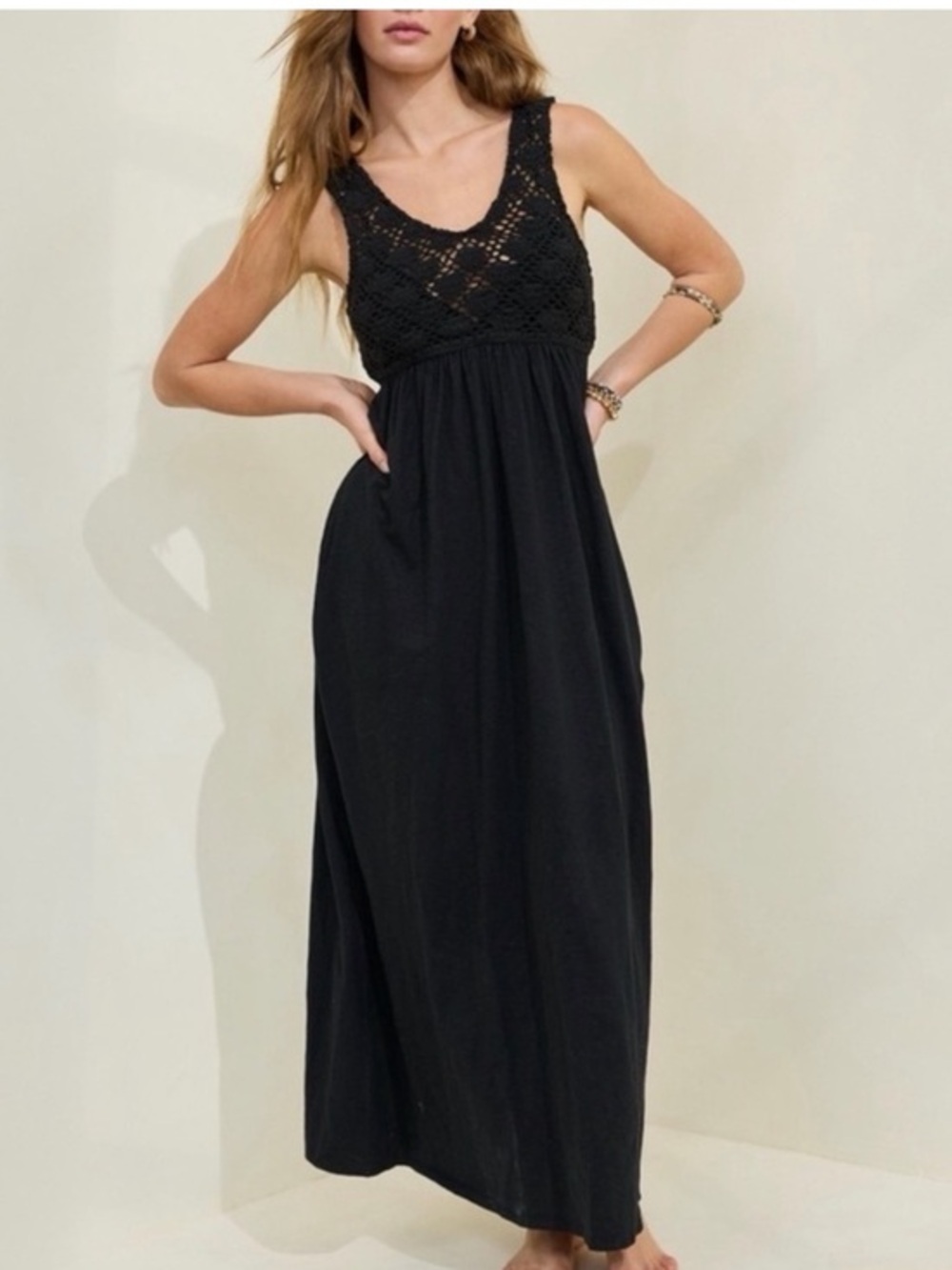 NWT Aerie Black Crochet-Bodice Maxi Dress - Women